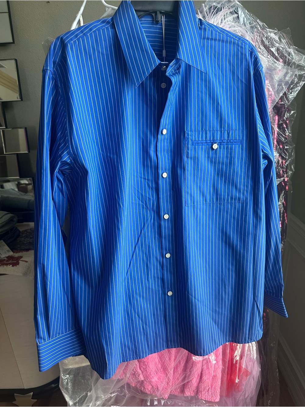 Helmut Lang Blue Pinstripe Dress Shirt